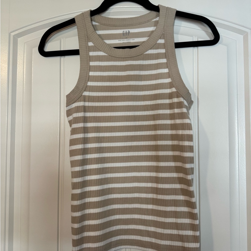 GAP Beige and White Ribbed Tank